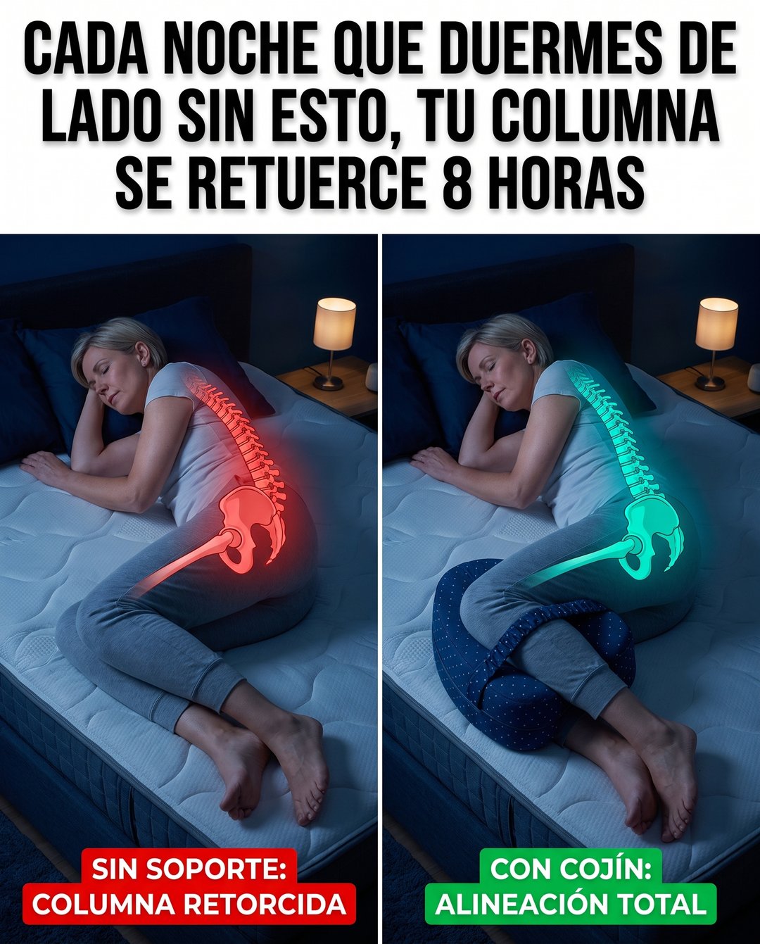 Comparativa: columna retorcida sin soporte frente a columna alineada con el cojín ASIVEA