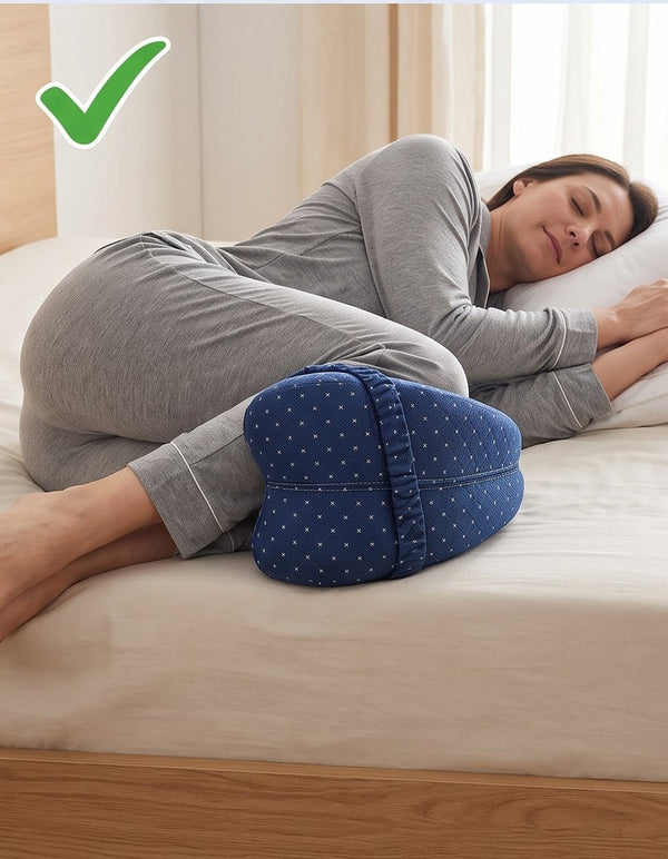 Cojín ergonómico ASIVEA colocado entre las rodillas