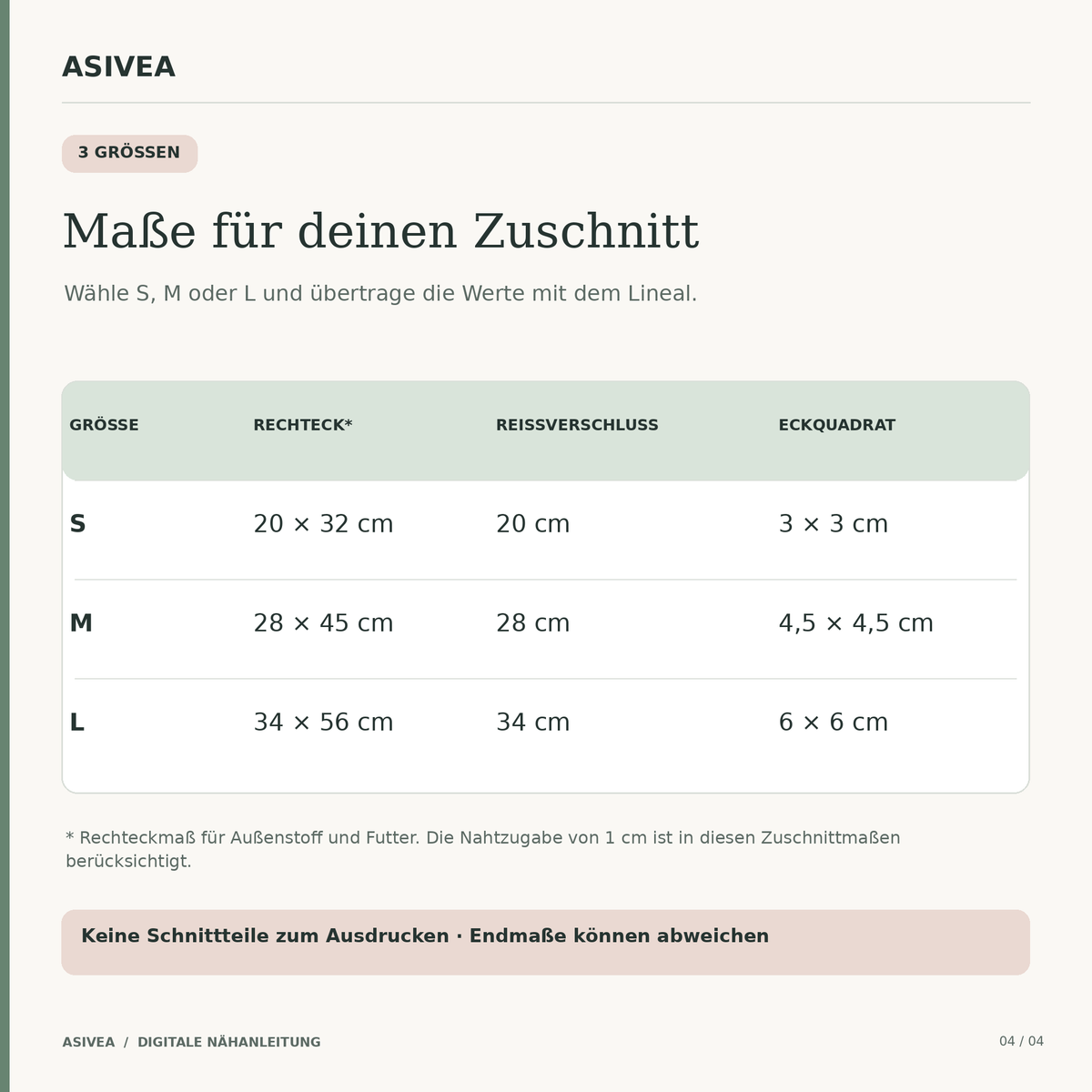 ASIVEA | Kosmetiktasche mit Boxecken nähen – bebilderte PDF-Anleitung (S, M, L)