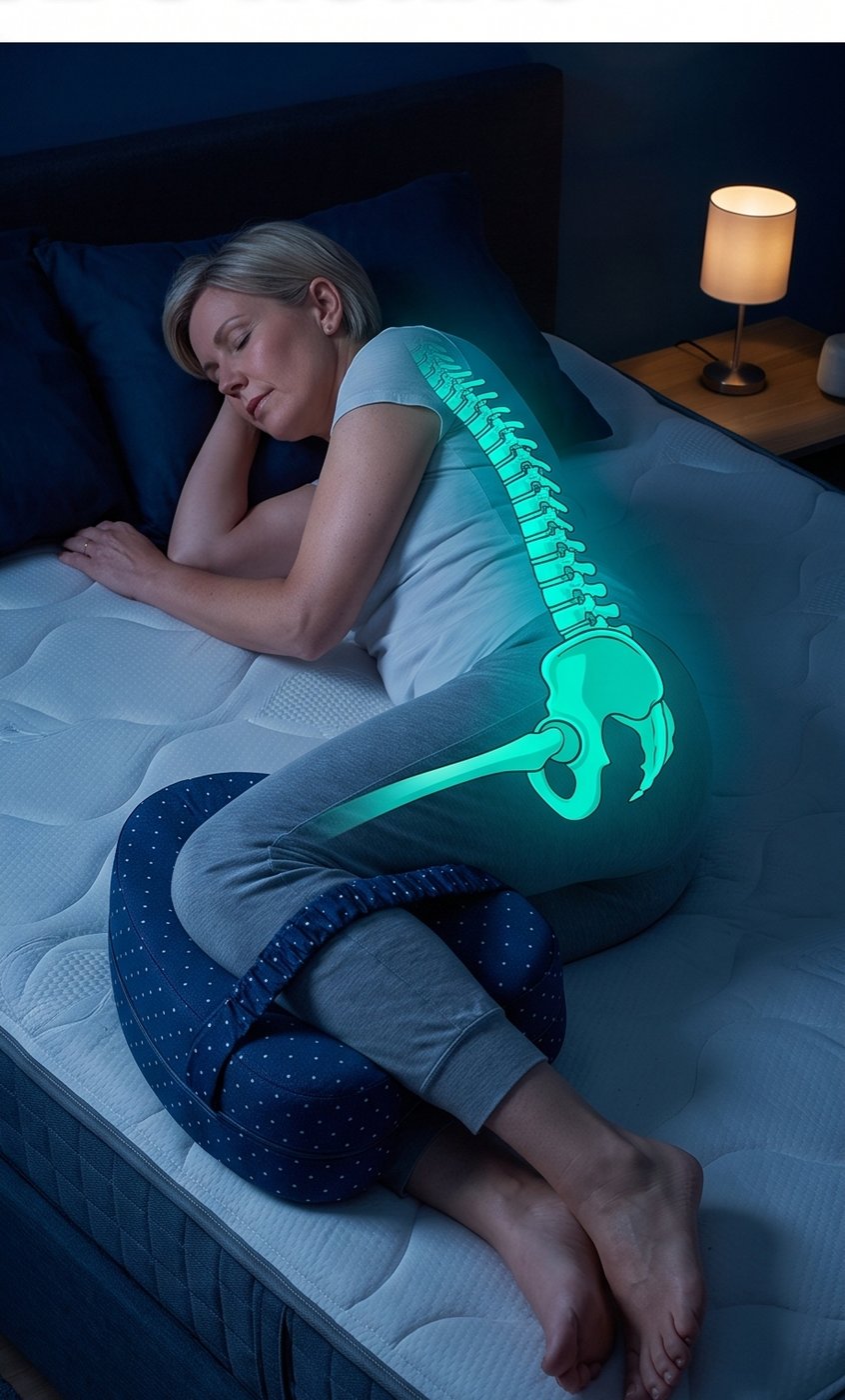 Columna alineada gracias al cojín ergonómico ASIVEA entre las piernas